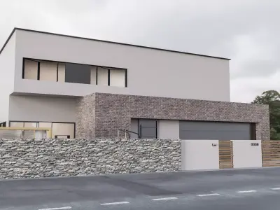 House modern with stone wall 3D model