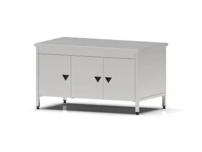 Stainless Steel Industrial Kitchen Work Bench with Swing Doors 3D model