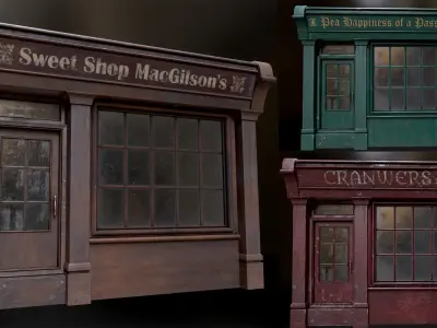 Old English Shop Fronts - 5 colors Low-poly 3D model