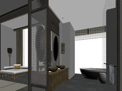 chinese hotel bedroom suite  3D model