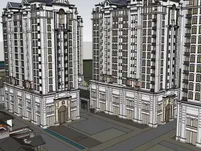Classical highrise building complex 3D model