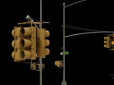 New York City Traffic Light Low-poly 3D model