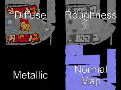 Graffiti Brick Wall model pack Low-poly 3D model