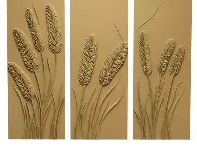 Modern Botanical Relief Wall Decor Set STL Mural CNC 404 3D model