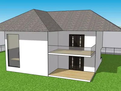 Modern Two Storey Residential House Exterior Perspective 3D model