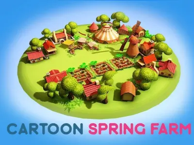 Cartoon Spring Farm Low-poly 3D model