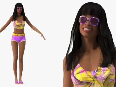 Beach Style Light Skin Young Black Woman Rigged for Modo 3D model