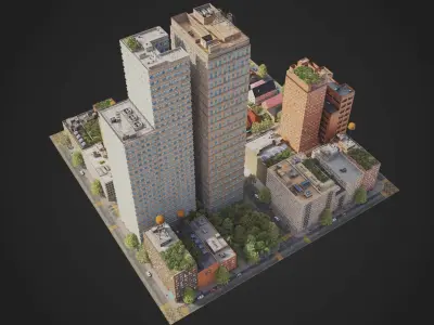 Realistic City District C2-R2 MAYA Low-poly 3D model