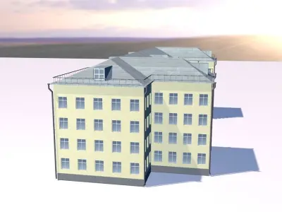 School building with sun behind it 3D model