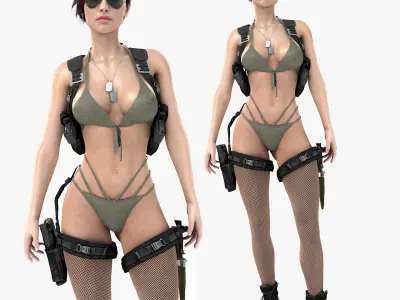 Female Soldier Army Girl Character Julia Low-poly 3D model