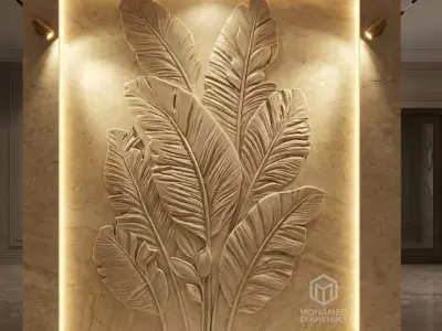 Modern Tropical Relief Panel Wall Decor Set STL Mural CNC 355 3D model