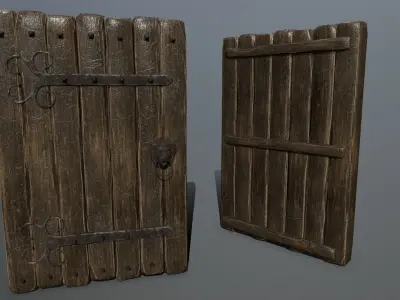 doors pair of wooden Low-poly 3D model