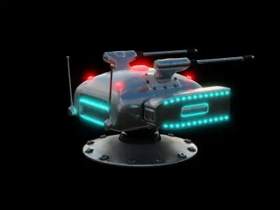 Turret spaceship with lights Free low-poly 3D model