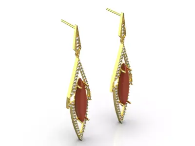 Coral and Diamond Cabochon Yellow Gold Drop Earrings je0122 3D print model