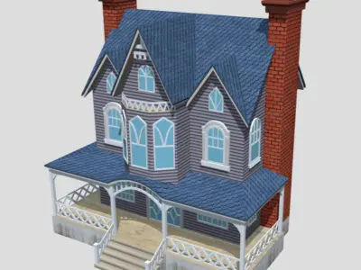 American Style Cottage - Town House Model Low-poly 3D model purchase