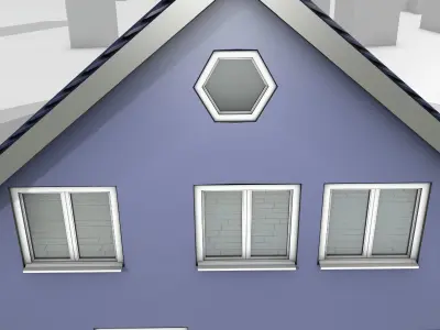 City House -19- Double-House - Roof blue - Wall blue white Low-poly 3D model