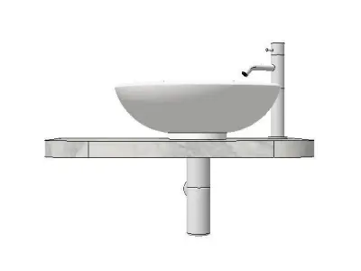 bowl basin 45dia h15 with mixer tap on marble shelf Low-poly 3D model