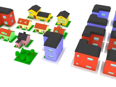 10 Low poly houses pack Low-poly 3D model
