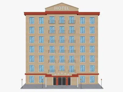 Cartoon Hotel Low-poly 3D model