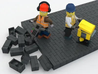 Lego two workers with tools 3D model