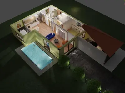 3D MODEL PLAN LAYOUT TOP VIEW HOUSE PLAN INTERIOR 3D model