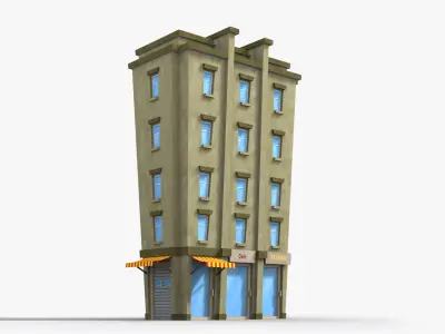 Cartoon Building x18 Low-poly 3D model