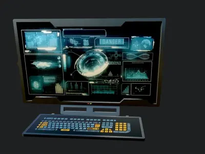 Sci Fi Monitor and Keyboard Low-poly 3D model