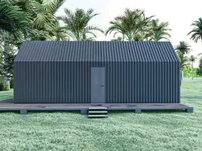 Modern Tiny House with Elevated Deck Compact Cabin 3D Model Low-poly 3D model