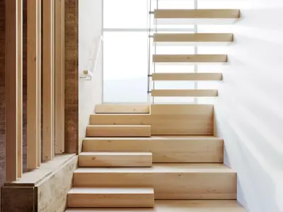 Stairs wooden staircase in house 3D model
