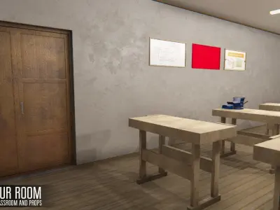 labour room - school classroom and props Low-poly 3D model