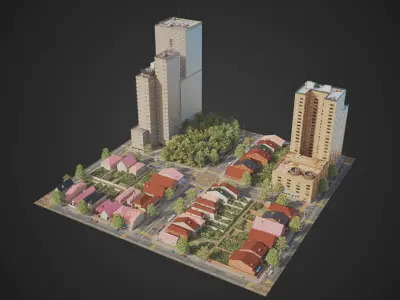Realistic City District C6-R10 MAYA Low-poly 3D model
