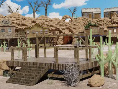 Wild West Town Game Assets Bundle Pack - Lowpoly 3D PBR Models Low-poly 3D model