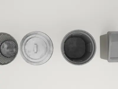 Plastic and Metal Trash Bin  Low-poly 3D model