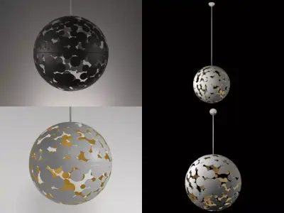 Camouflage pendant lamp with gold and silver circles 3D model