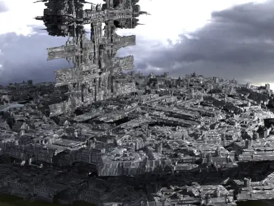 Sci-Fi City dystopia base City Ship  3D model