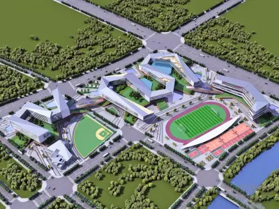 Modern University Campus Masterplan 3D model