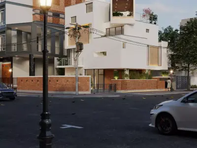 Modern Urban Corner House Compact Residential  Low-poly 3D model