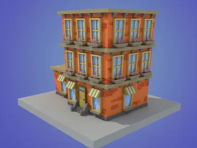 cartoon building low poly Low-poly 3D model