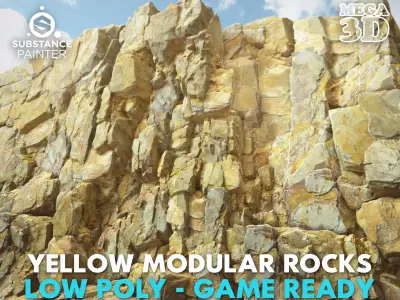 Low poly Yellow Modular Rock 230706 Low-poly 3D model