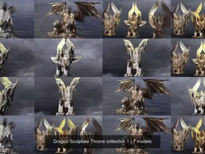 Dragon Sculpture Throne collection 1 3D Model Pack
