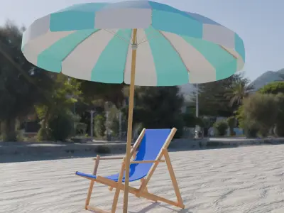 Beach Set - Umbrella and sunbed Low-poly 3D model