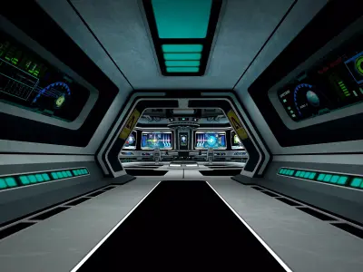Science fiction internal spacecraft environment Low-poly 3D model