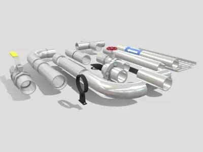 Pipe Fittings Set Low-poly 3D model
