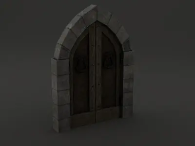Medieval Door Arched Double Tear Handles 3D Model Low-poly 3D model