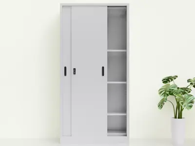 Modern Metal Office Cupboard with Sliding Doors  3D Model 3D model