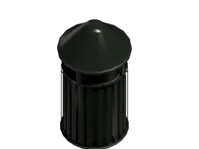 Black circular cage type trash can with tap cover Low-poly 3D model