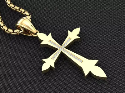 High Cross Pendant Light Gold 18K 3CP090 3D model