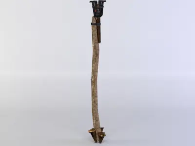 Torch wooden stick with two handles Low-poly 3D model