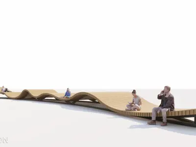 Wooden Deck Bench 3D model