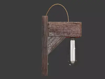 Industrial Wood Beam Wall Sconce with Edison Style Bulb 3D model